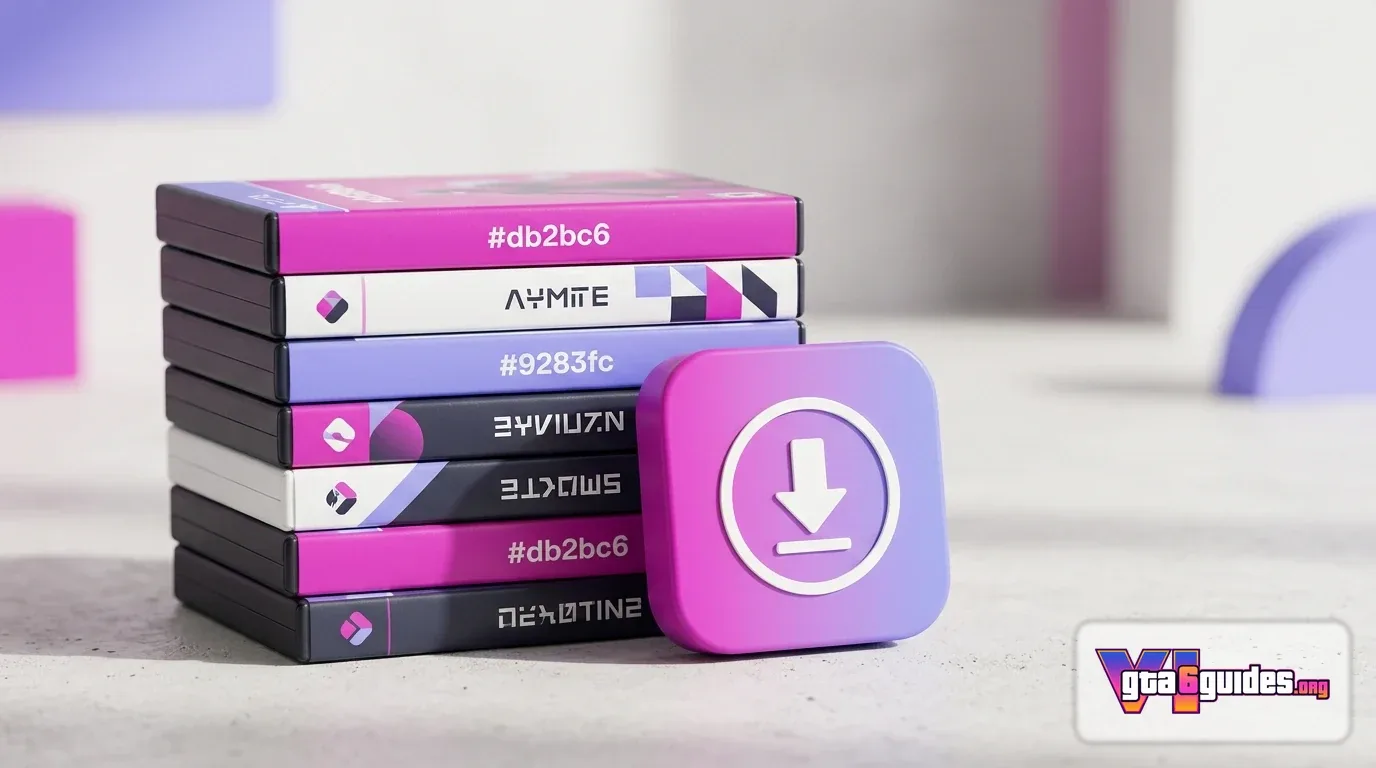 A stack of physical game cases next to a digital download icon