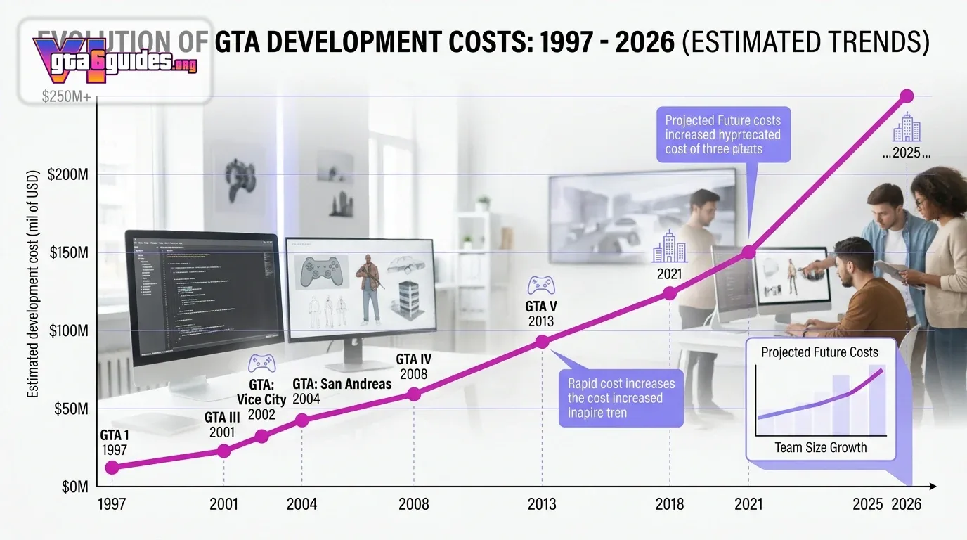 Line graph showing cost trends across GTA launches from 1997 to 2026