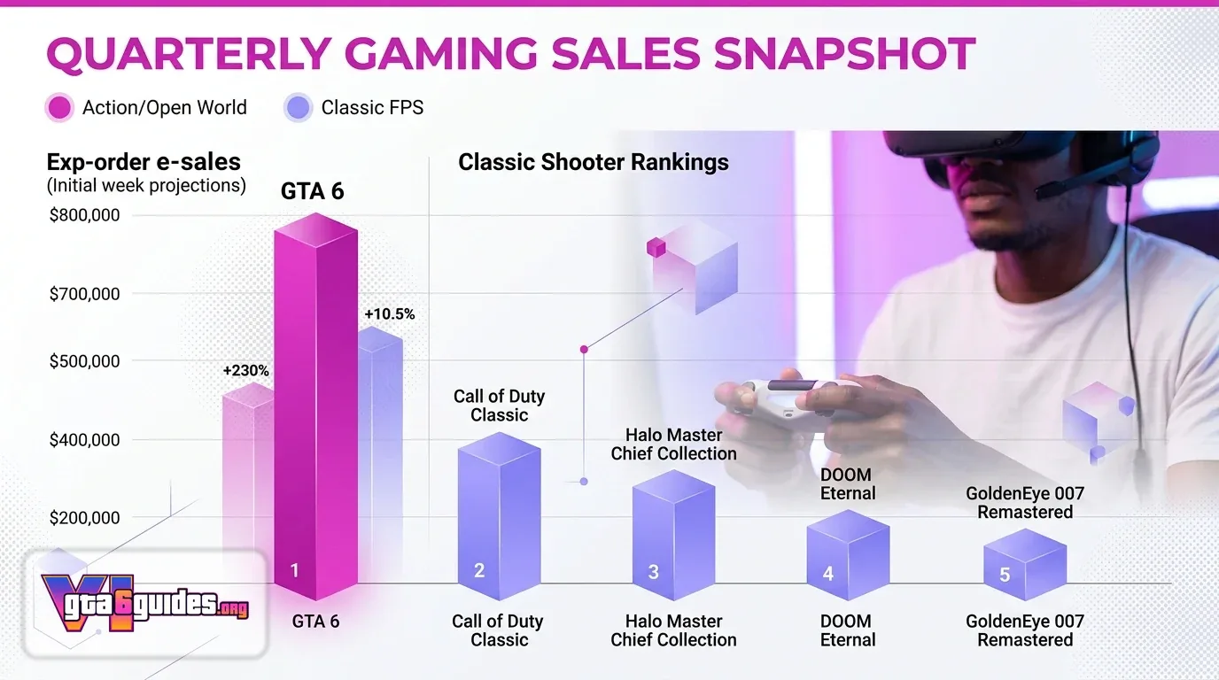 Sales chart showing GTA 6 and classic shooter rankings