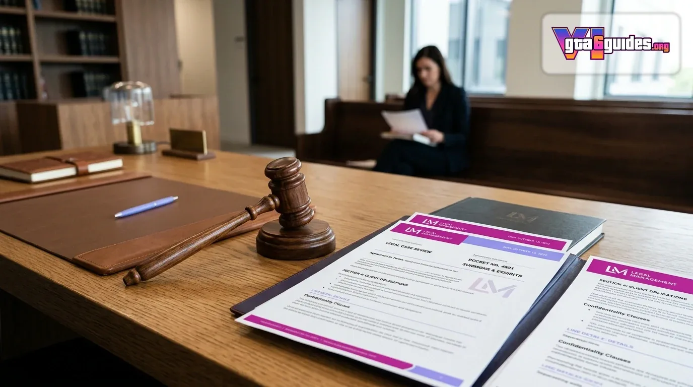 Courtroom gavel and legal documents