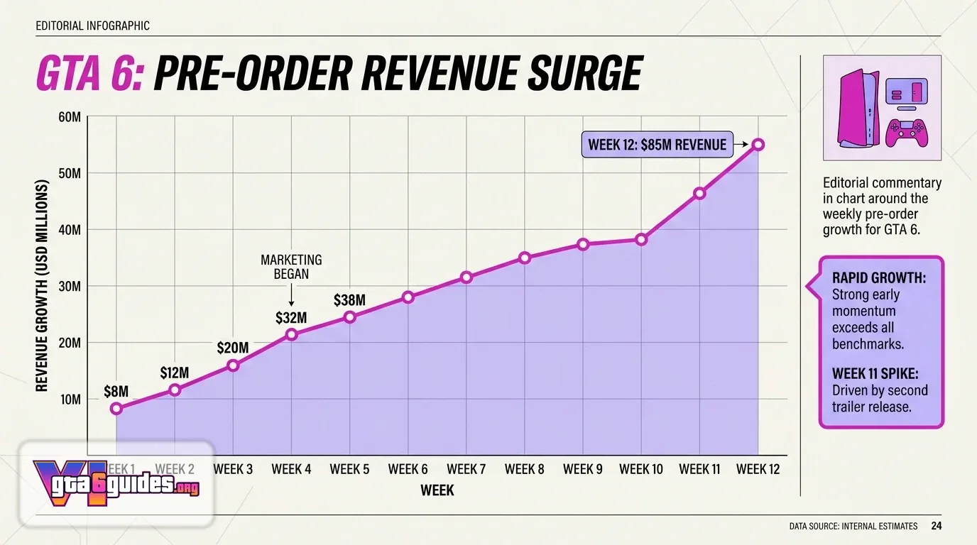 Chart showing weekly pre-order revenue growth for GTA 6