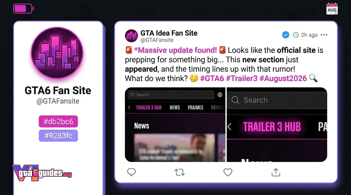 Screenshot of a fan site tweet about website updates