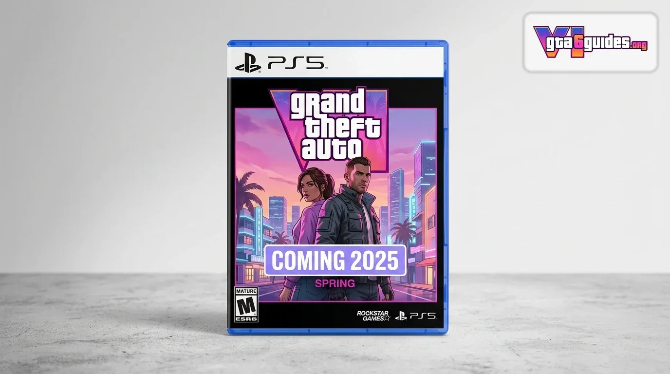 A mockup of the GTA VI game cover art with the release date